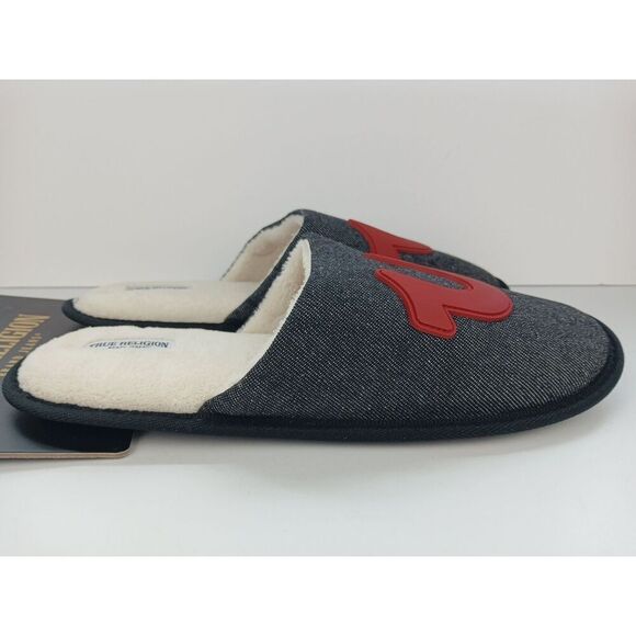 True Religion  Slippers Black Denim Red Logo Men\'s Size XL US 13 Rn 45836 New main image 10
